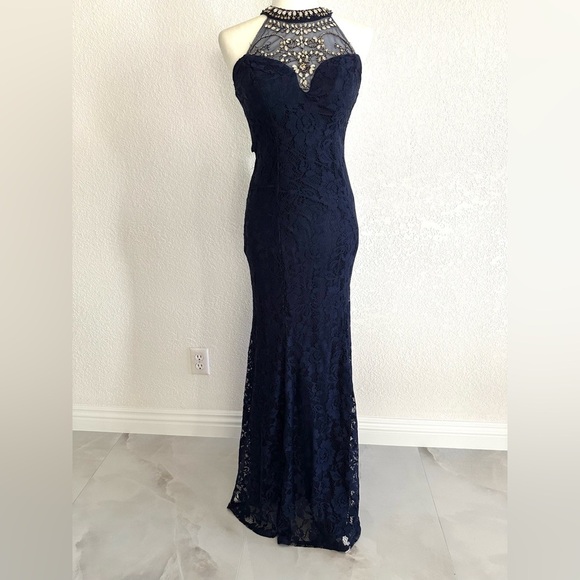 B Darlin Dresses & Skirts - B Darlin Navy Lace Maxi Prom Dress NWOT